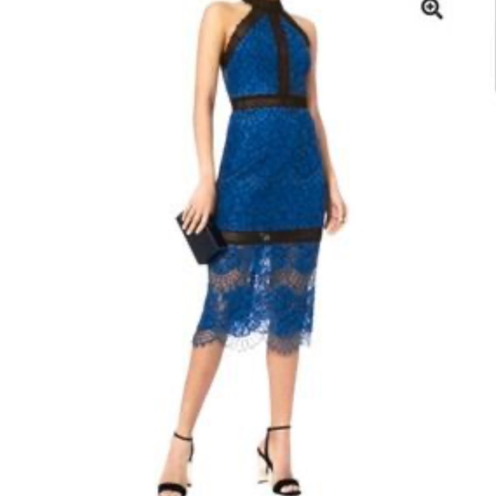 Alexis Ornella Lace Midi Dress in Black and Blue